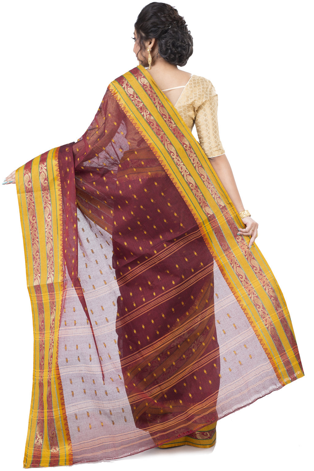 Beige Pure Cotton Alpona Tant Saree (190)